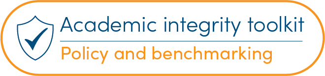 Banner with the text: Academic integrity toolkit: Policy and benchmarking