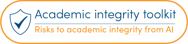 Banner with the text: Academic integrity toolkit: Risks to academic integrity from AI